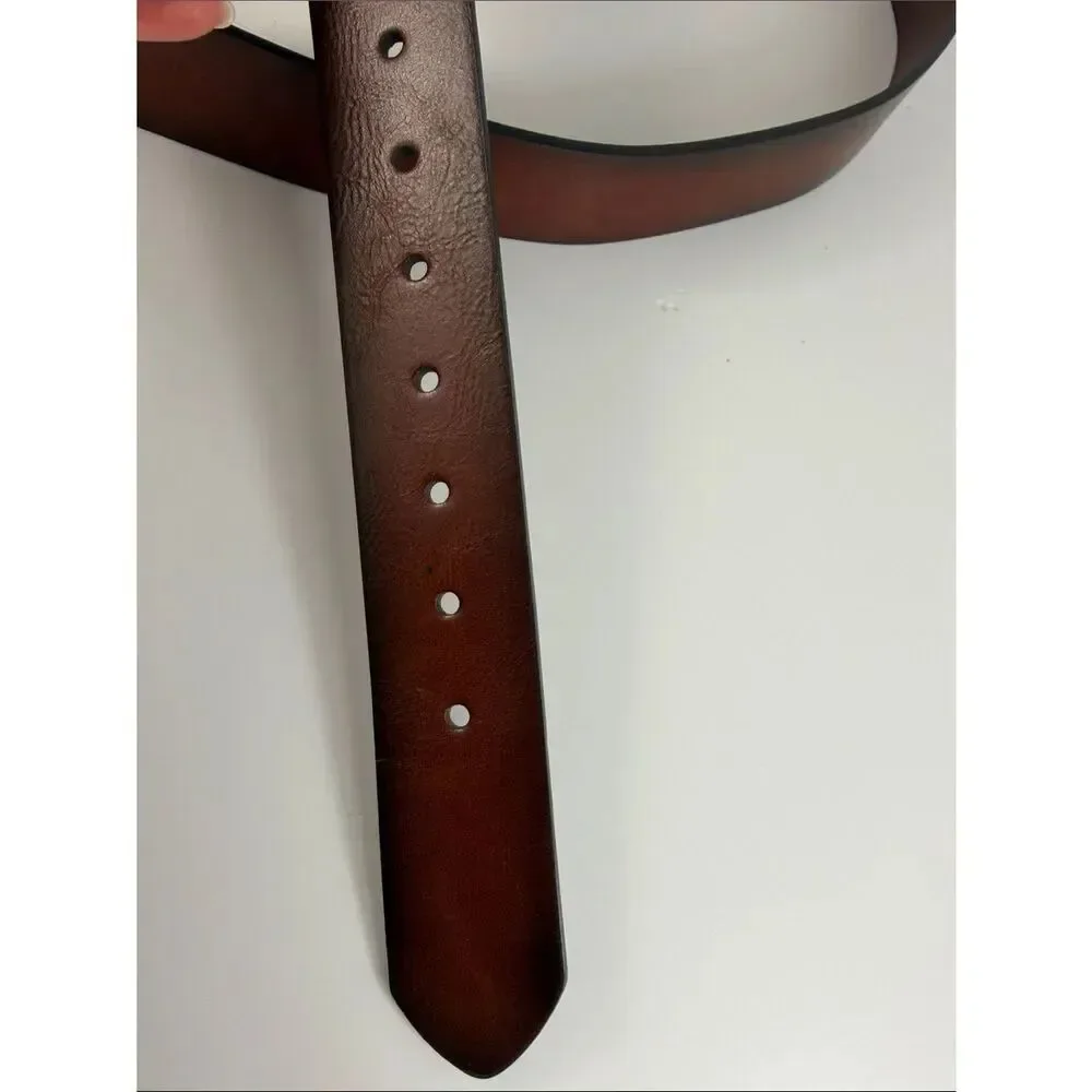 Tommy Hilfiger Brown Imitation Leather Belt Gold Buckle Classic Size 44